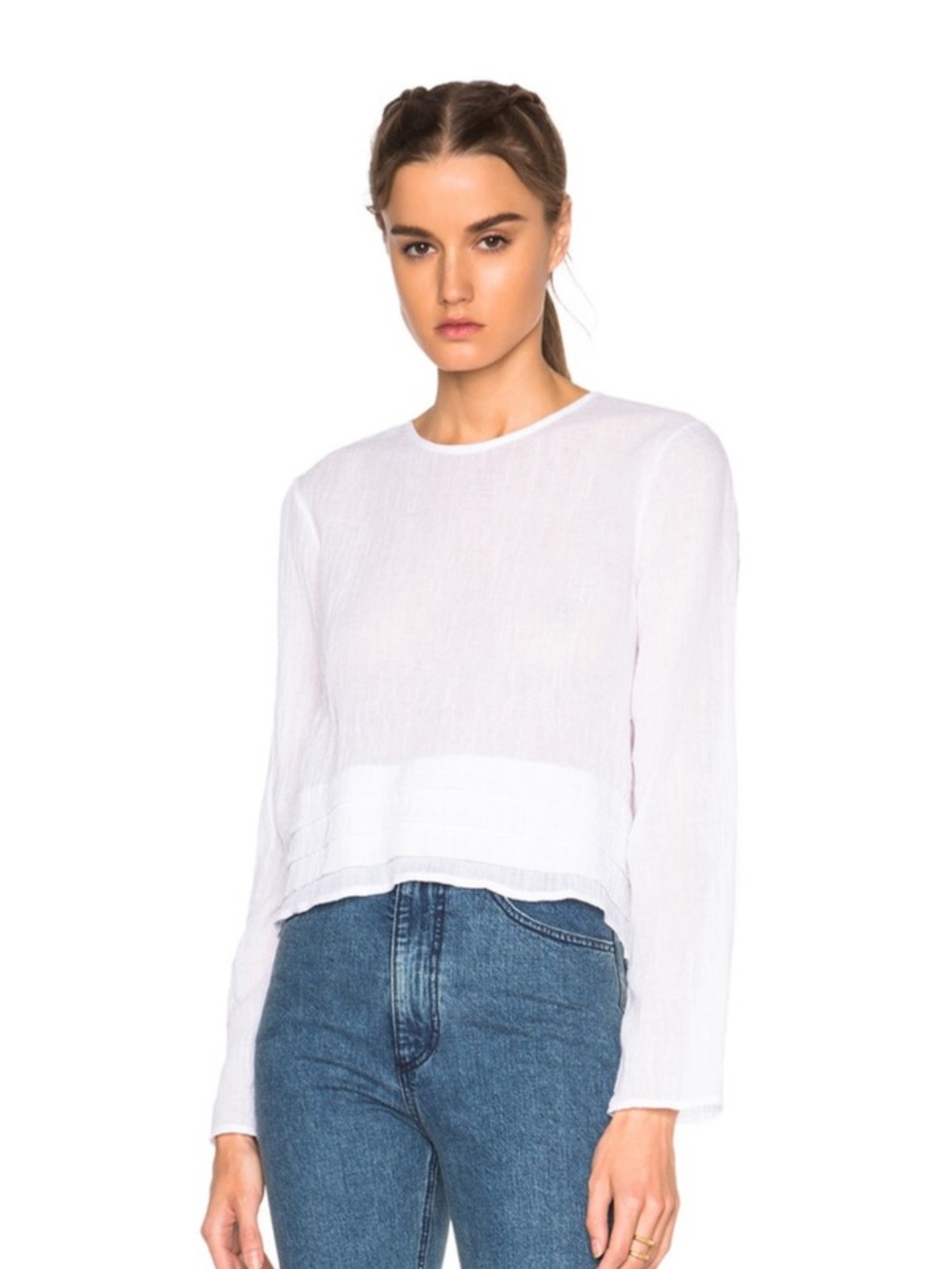 Jenni Kayne Lightweight White Textured Long-Sleeve Women's Top